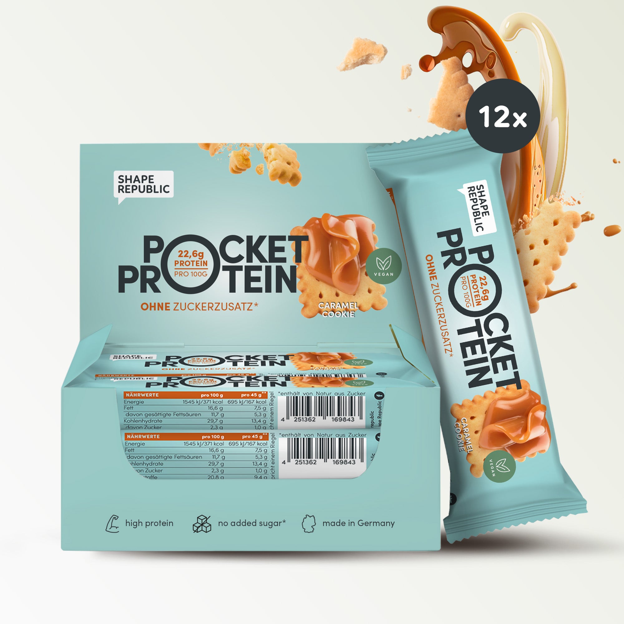 Pocket Protein Bar 12 x 45 g | Caramel Cookie| Shape Republic