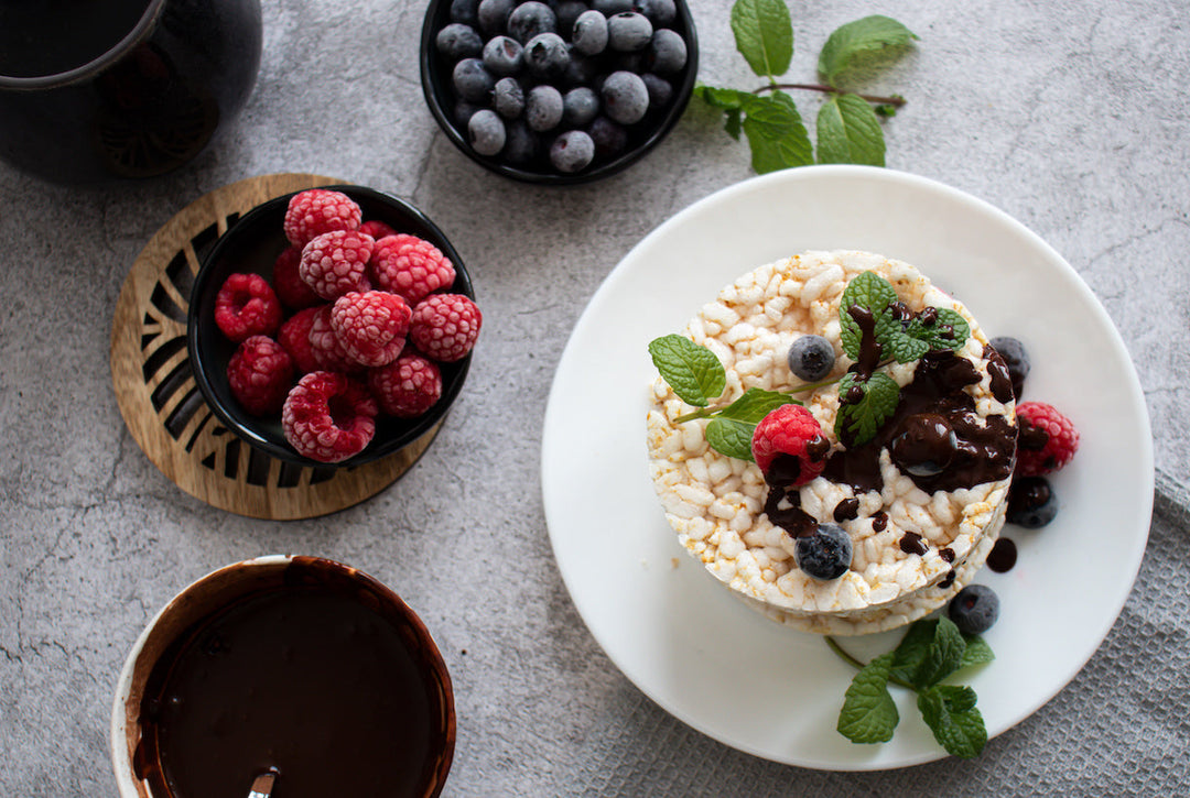 Reiswaffeln Himbeeren Schokolade