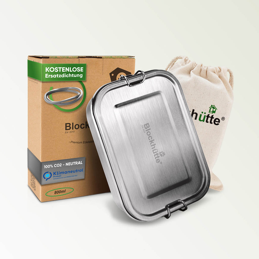 Blockhütte Lunchbox Premium Edelstahl Brotdose 800ml, Auslaufsicher, Auslaufsicher, Leicht, Gefrierschrank sicher